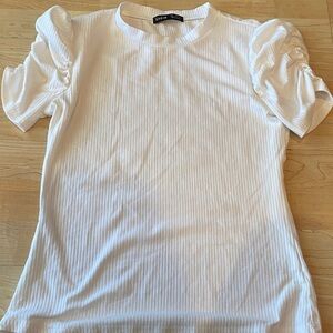 SHEIN White Puff Sleeve Ribbed Tee
